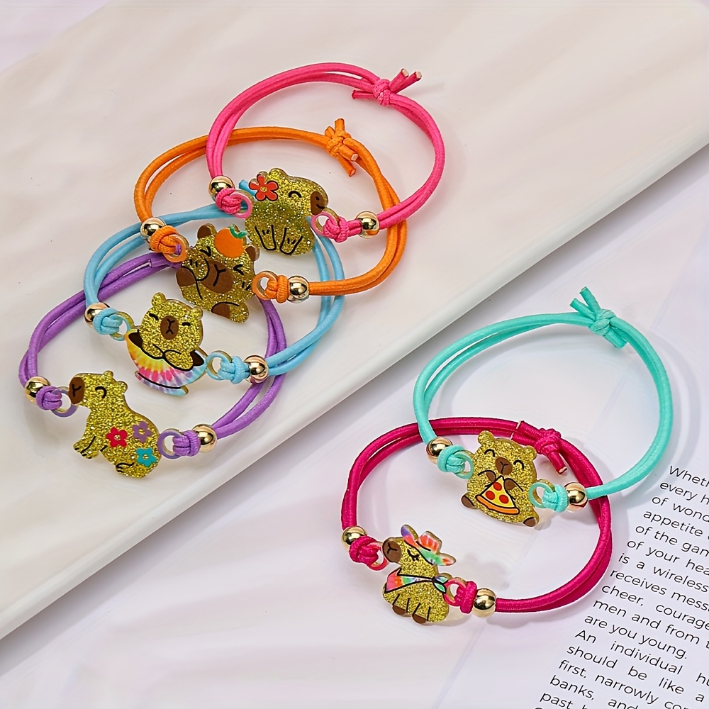 6pcs Cute Capybara Stretch Bracelet Set, Friendship Gift